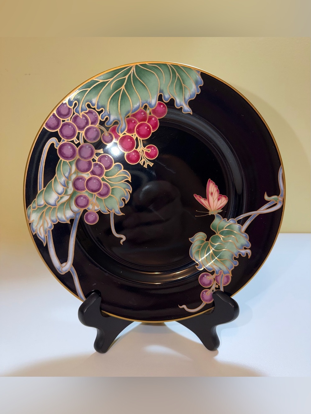 Vtg Fitz & Floyd Cloisonne Grape Salad/Dessert Plate 80’s Porcelain w/ Gold Trim